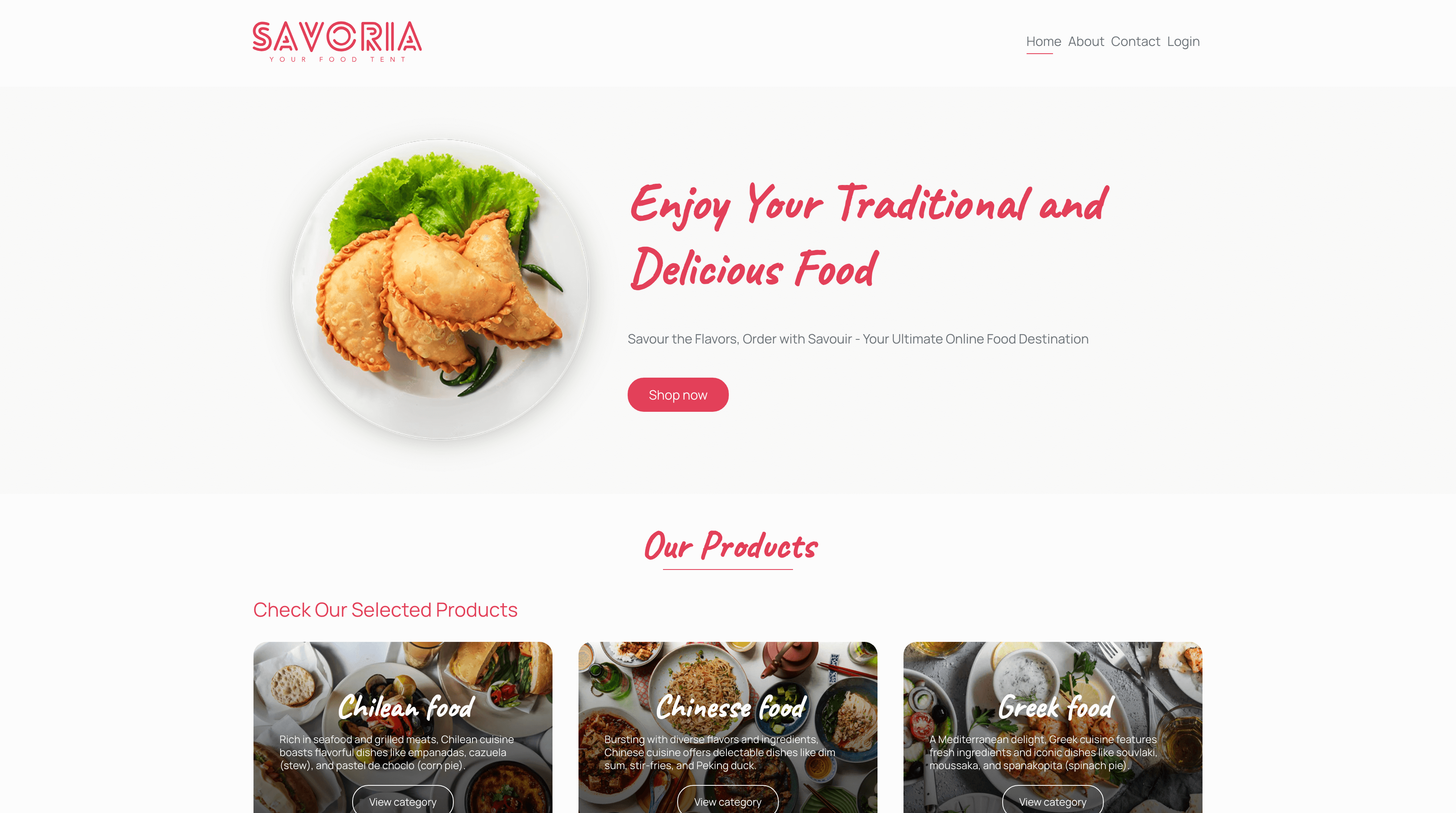 Screenshot of Savoria e-commerce platform
